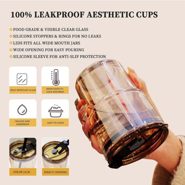 Hannoverindia Glass Sipper Tumbler Lid And Straw Coffee Tumbler Tea Coffee Mugs With Leather Sleeve - Image 6