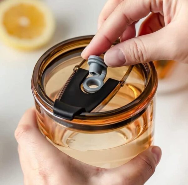 Hannoverindia Glass Sipper Tumbler Lid And Straw Coffee Tumbler Tea Coffee Mugs With Leather Sleeve - Image 3